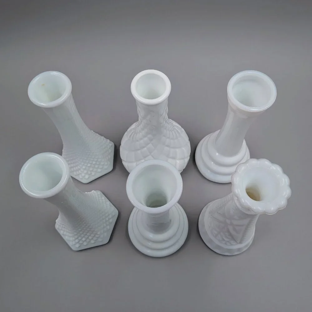 Sweet Collection of 6 Vintage Milk Glass Bud Vases |  Cottagecore Decor - Picture 3 of 13